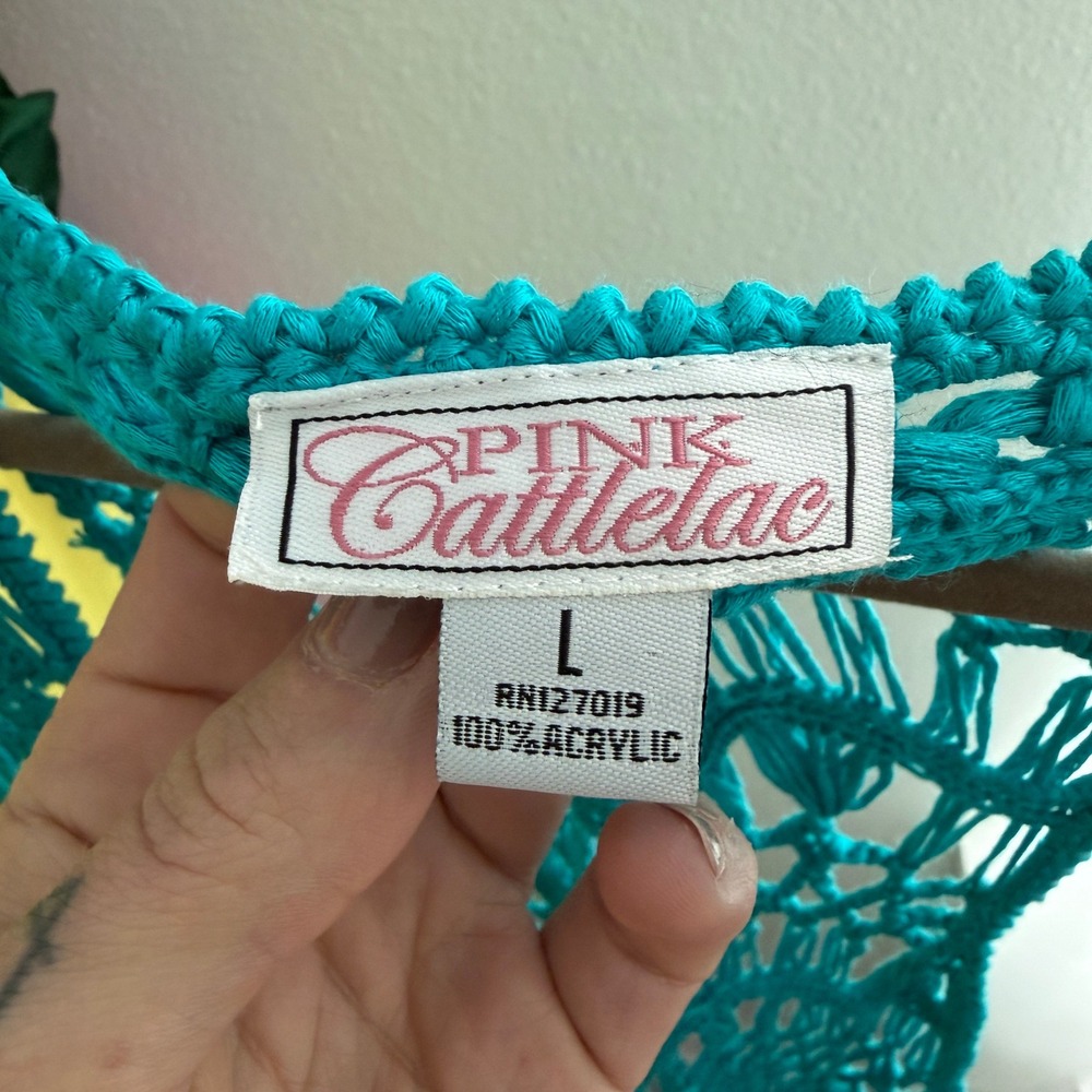 Pink Cattlelac Blue Crochet Fringe Festival Vest One Size Boho - Picture 8 of 8